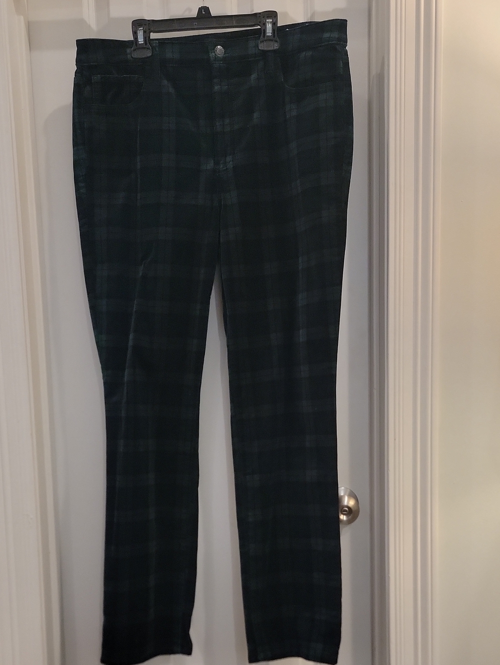 Talbots Navy and Dark Green Plaid Velveteen Straight-Leg Pants